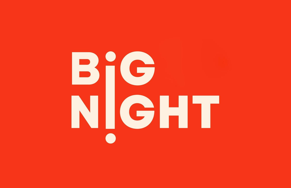 Cream-colored BIG NIGHT lettering centered on a solid red background, with a small dot below
