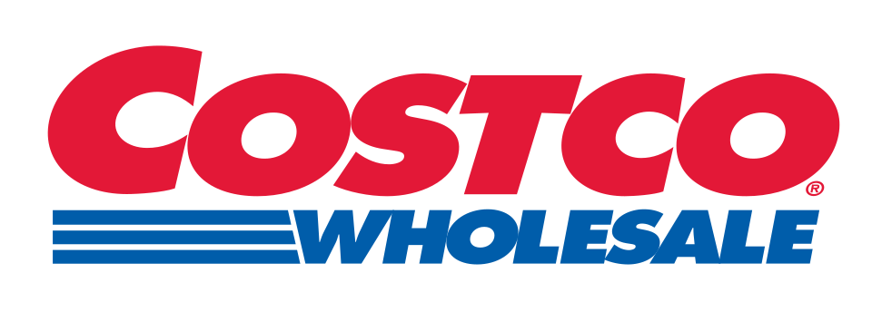 Wholesale store logo with large red letters and a blue striped banner on a black background