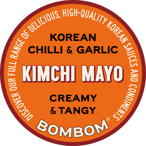 Kimchi Mayo Spicy Mayonnaise Case by BOMBOM US, orange label with kimchi mayo and tangy heat